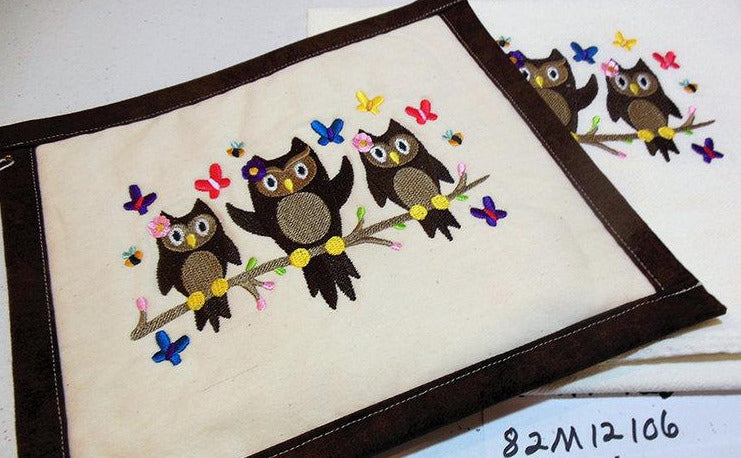 Three Owls on Branch Towel & Potholder Set