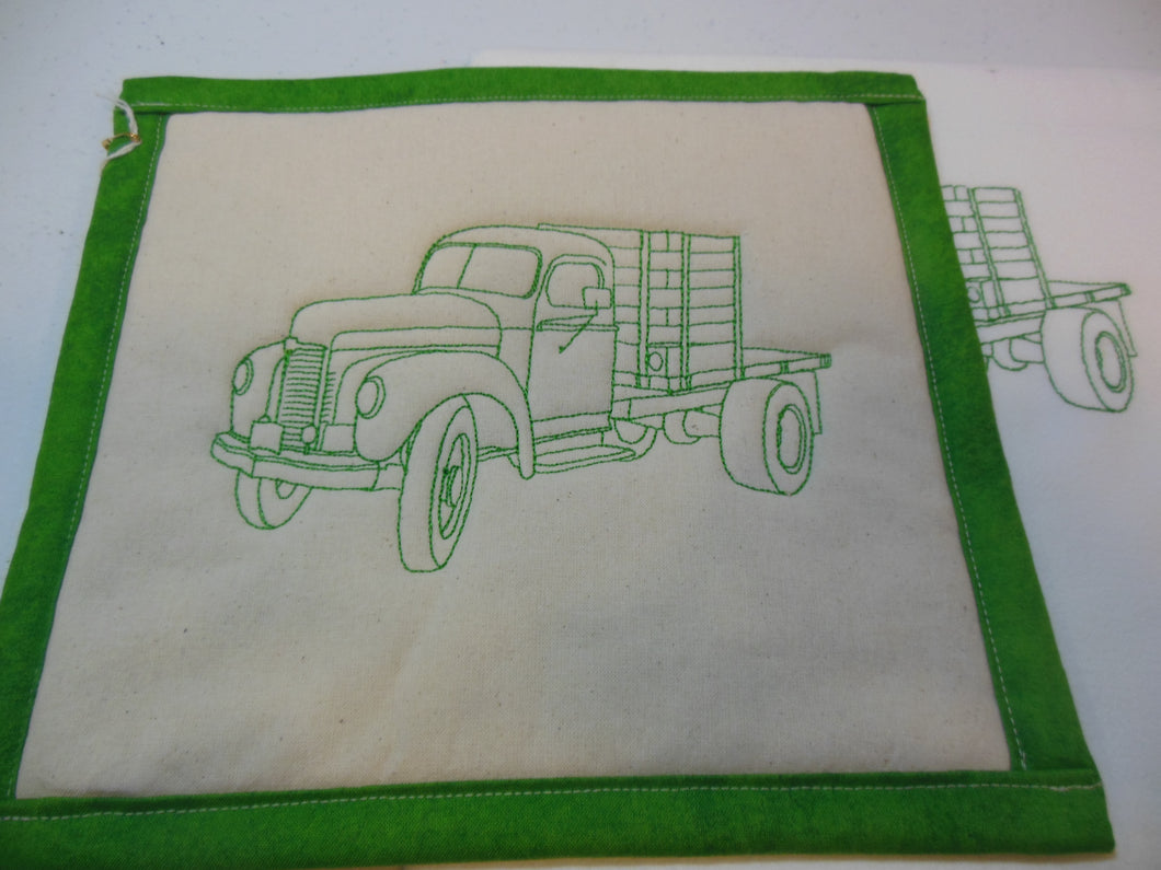 Farm truck greenwork Towel & Potholder Set