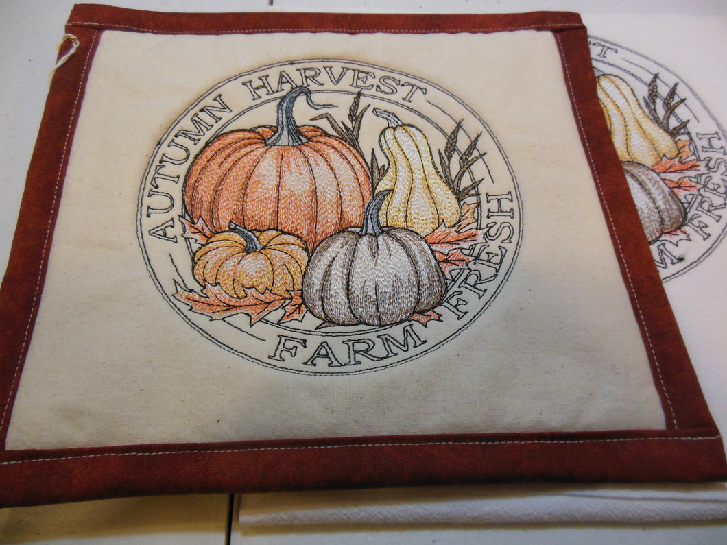 Autumn Harvest pumpkin stamp Towel & Potholder Set