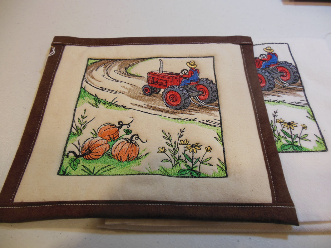 Fall on the farm- Tractor Towel & Potholder Set