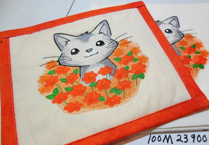 Kitten in Flowers Towel & Potholder Set