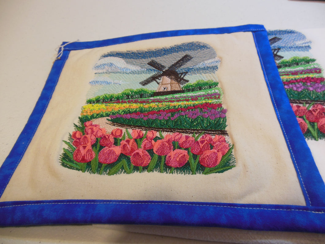 Holland tulip windmill scene Towel & Potholder Set