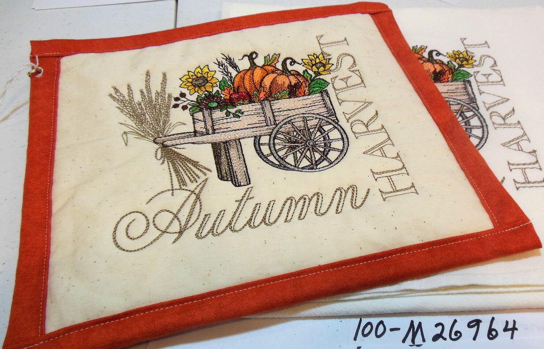 Autumn Harvest Wheelbarrow Towel & Potholder Set