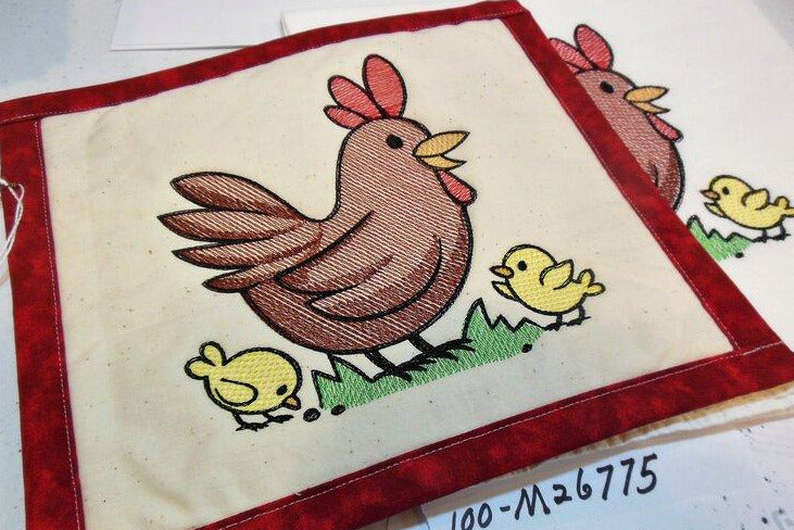 Hen with Chicks Towel & Potholder Set
