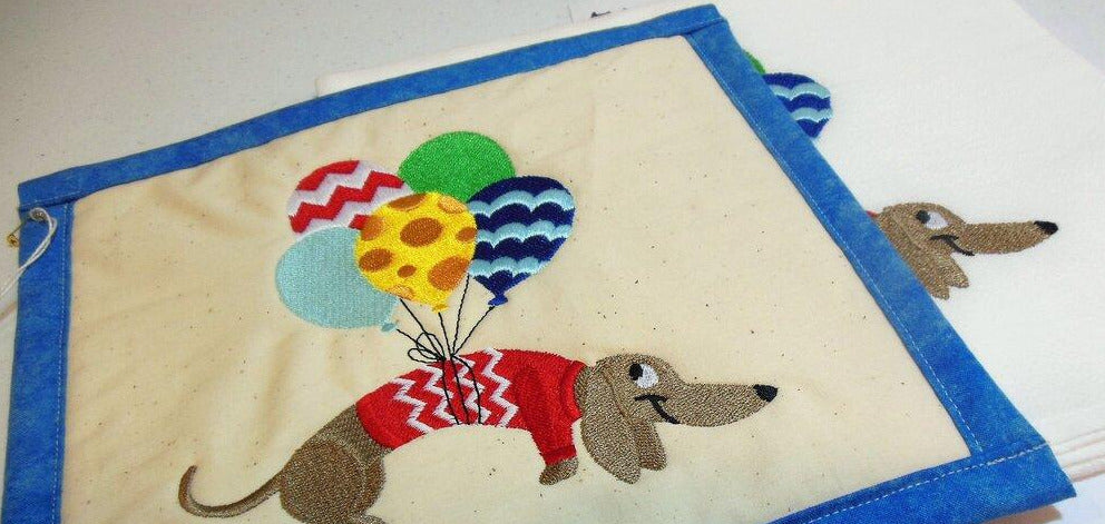 Dachsund with Balloons Towel & Potholder Set