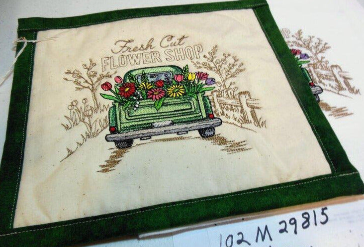 Fresh Cut Flower Shop Vintage Truck Towel & Potholder Set