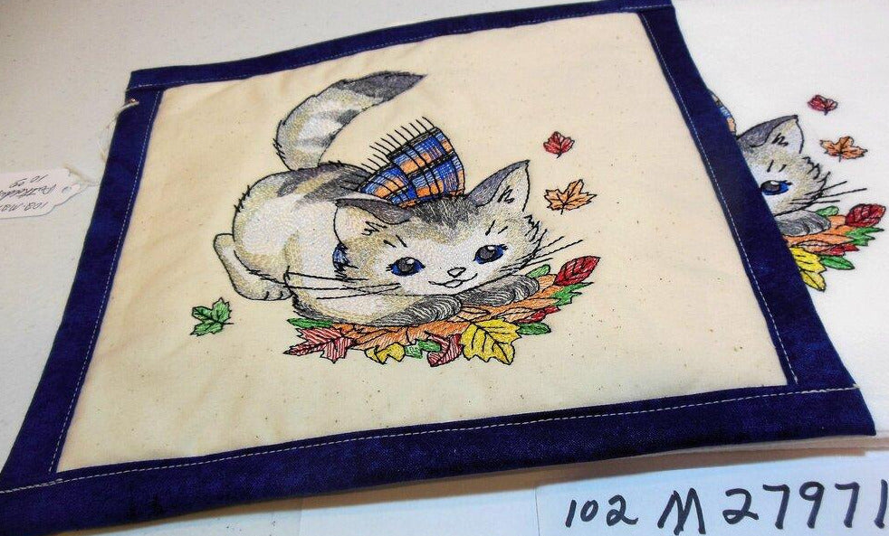 Kitten in Leaves Towel & Potholder Set