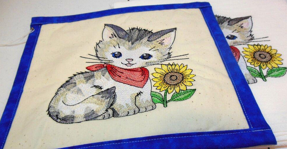 Kitten with Sunflower Towel & Potholder Set