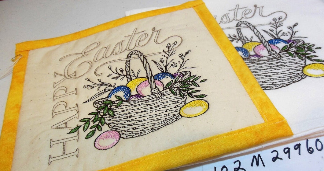 Happy Easter Egg Basket Towel & Potholder Set