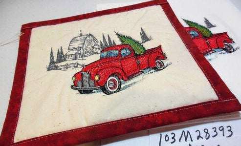 Country Bard With Red Truck Towel & Potholder Set
