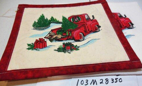 Red Truck Puppy And Presents Towel & Potholder Set